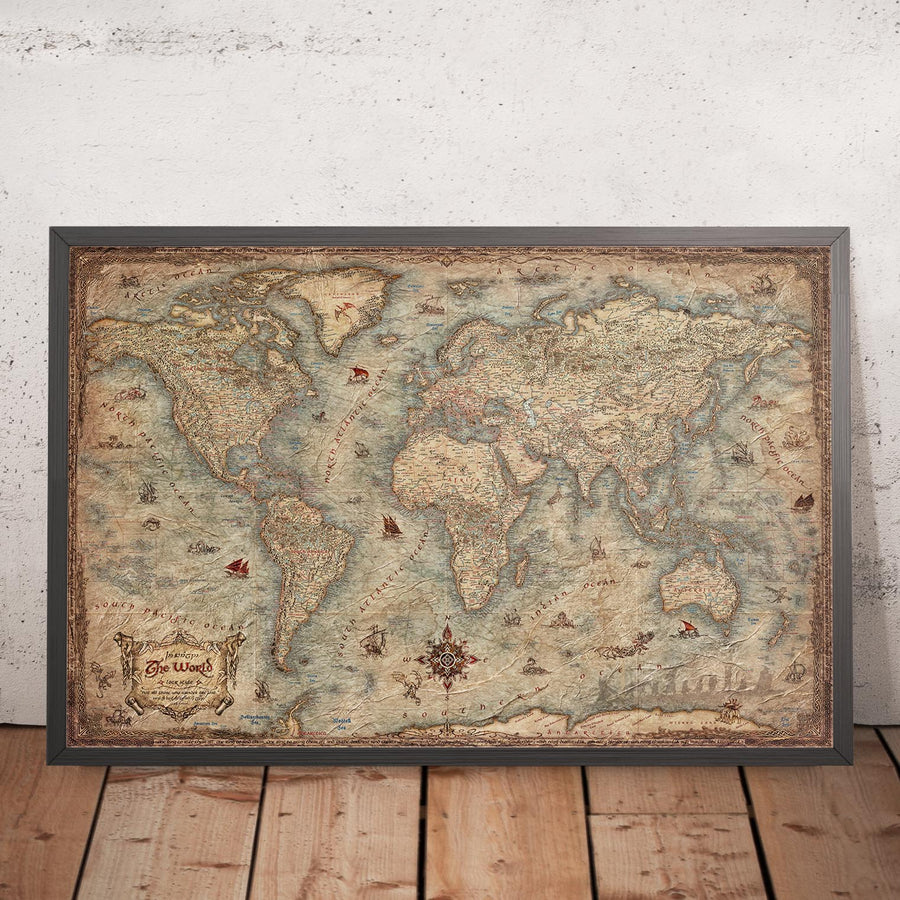 Alter Herr der Ringe-Weltkarte von Ray&Co, 2022: Große Fantasy-Mittelerde-Karte, moderne Länder und Städte 