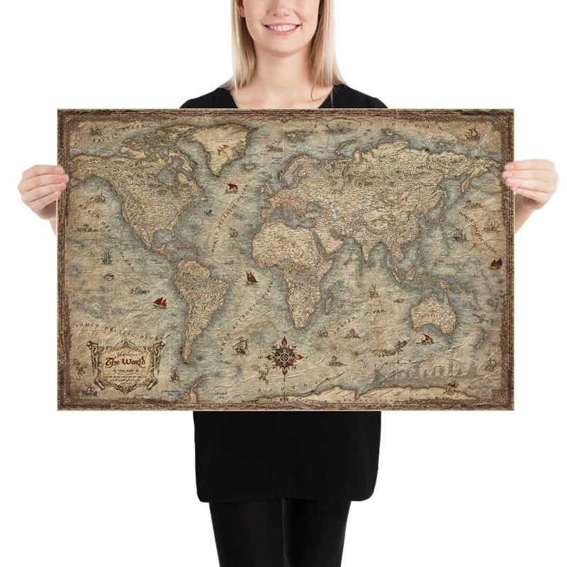 Alter Herr der Ringe-Weltkarte von Ray&Co, 2022: Große Fantasy-Mittelerde-Karte, moderne Länder und Städte 