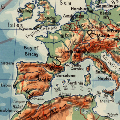 Mapa del antiguo mundo físico de G Pohlmann, 1950: Gráfico de sala de conferencias educativas