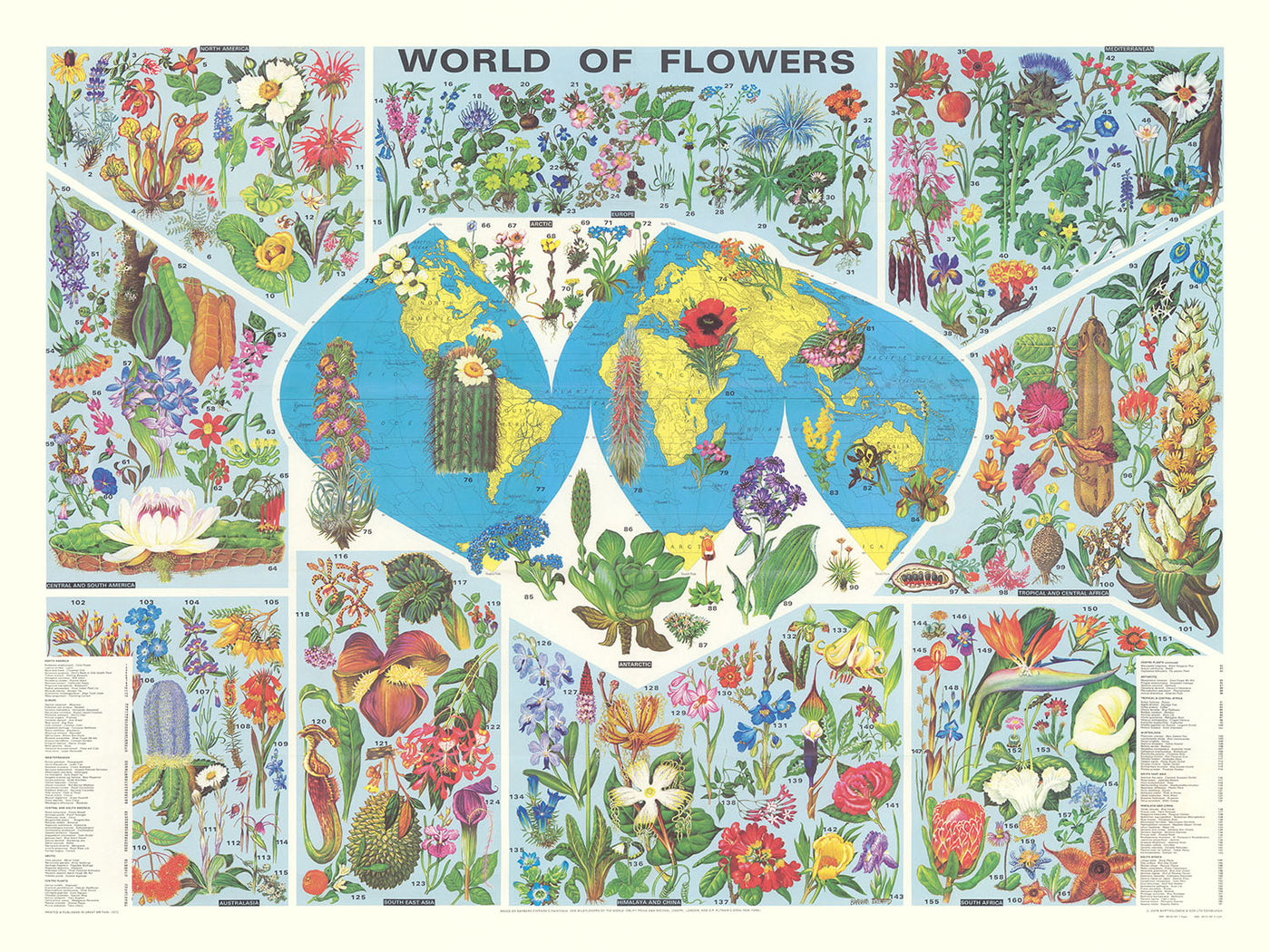 Old World Map of Flower Distribution by Everard, 1972: Botanical Illustrations, Global Flora