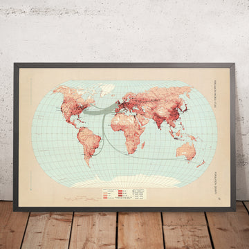 Vecchia mappa infografica della densità di popolazione mondiale, 1967: Visualizzazione dell&