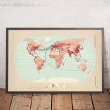 Ancienne carte infographique de la densité de population mondiale, 1967 : Visualisation de l'émigration, cartographie thématique, démographie 