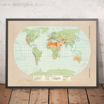 Alte Infografik-Karte der Weltwasserwirtschaft, 1967: Wassernutzung, Landwirtschaft, Wasserkraft 
