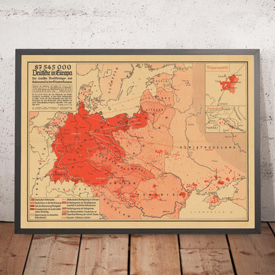 Alte Nazi-Propagandakarte aus dem 2. Weltkrieg von Arnold Hillen-Ziegfeld im Jahr 1938 – Deutschland, Niederlande, Belgien, Polen, UdSSR