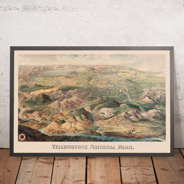 Alte Birdseye-Karte des Yellowstone-Nationalparks von Wellge, 1904: Northern Pacific Park Line, Flüsse, Seen, Mt Sheridan 