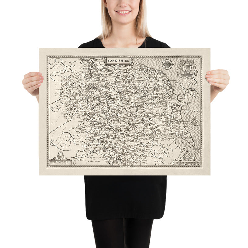 Old Map of Yorkshire, 1611, John Speed - Hull, York, Middlesbrough, Sheffield, Leeds