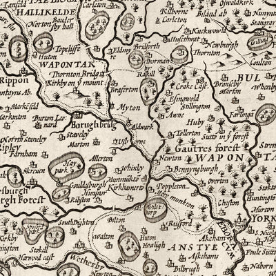 Old Map of Yorkshire, 1611, John Speed - Hull, York, Middlesbrough, Sheffield, Leeds
