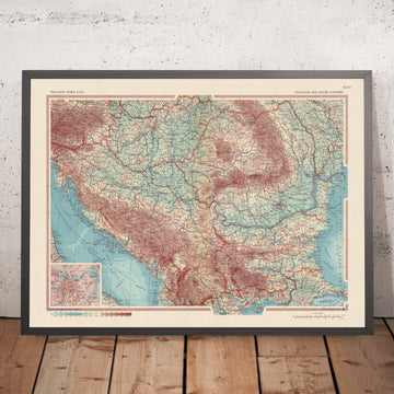 Alte Karte von Jugoslawien und den Donau-Ländern, 1967: Detaillierte politische und physische Karte, Einlage von Belgrad 