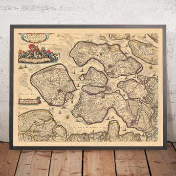 Alte Karte von Zeeland von Visscher, 1690: Terneuzen, Vlissingen, Bergen op Zoom, Goes, Middelburg 