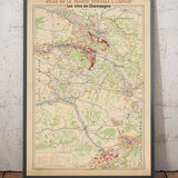 Antiguo mapa de viñedos de Champaña, Francia, 1944 por Louis Larmat - Reims, Epernay, Troyes, Chatau-Thierry, Bar-Sur-Seine