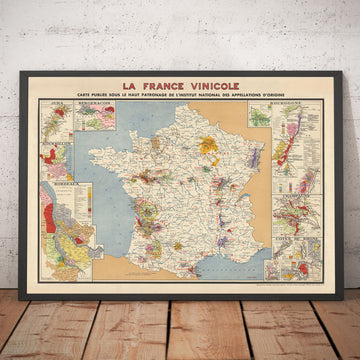 Ancienne carte des vignobles de France "La France Vinicole", 1939 - Bordeaux, Bourgogne, Champagne, Côtes Du Rhône, Bergeracois