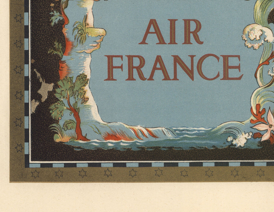 Alte Air France Weltkarte, 1947 von Lucien Boucher - Große Flugrouten-Wandkarte - Historische Fluggesellschaft Kunst 