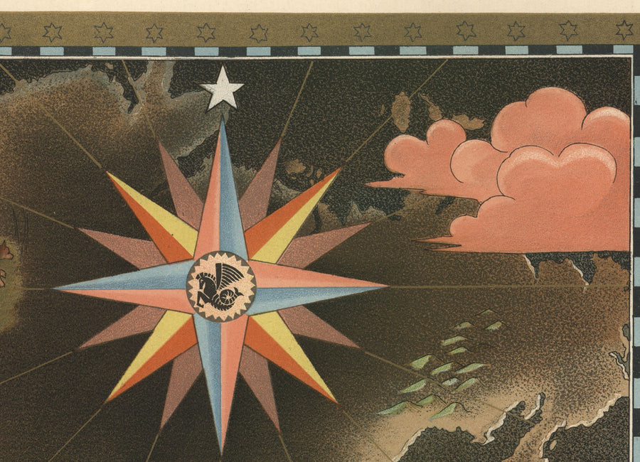 Alte Air France Weltkarte, 1947 von Lucien Boucher - Große Flugrouten-Wandkarte - Historische Fluggesellschaft Kunst 