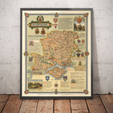 Ancienne carte du Hampshire en 1947 par Ernest Clegg - Southampton, Isle of Wight, Portsmouth, Bournemouth, Winchester