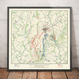 Mappa antica della battaglia di Gettysburg nel 1900 di Julius Bien - Nord contro Sud, Confederazione contro Unione, grafico della guerra civile 