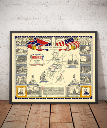 Old Map of the Battle of Gettysburg, 1863 by Barclay Rubincam - Civil War - Confederacy vs. Union Memorial Chart