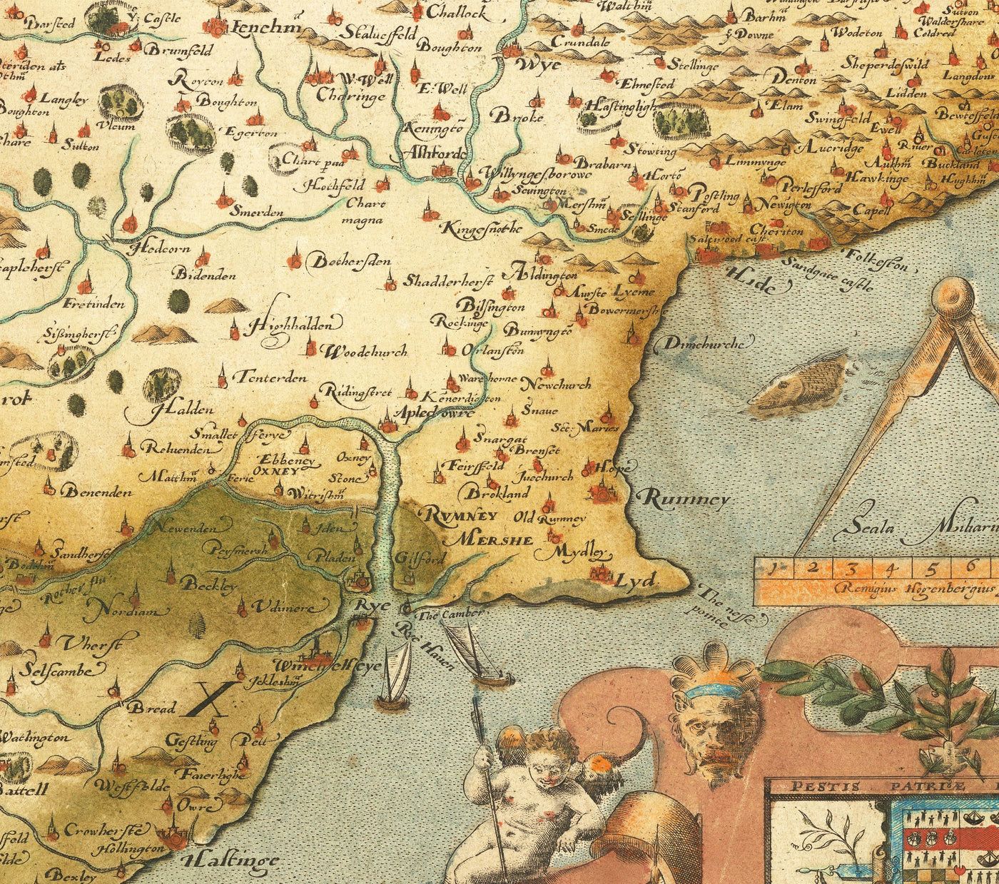Mapa antiguo de Southeast Inglaterra en 1575 por SAXTON - First Mapa raro de Londres, Kent, Sussex, Surrey, Middlesex