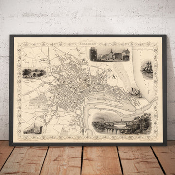 Old Map of Aberdeen, Scotland in 1851 by Tallis & Rapkin