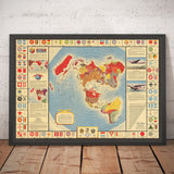 Old Air Force World Map, 1943 - Emblem, Insignia, Roundel Chart - Aircraft and Aviation History