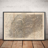 Ancienne carte des Alpes en 1874 par Johann Mayr - Cervin, Mont Blanc, Genève, Rhône, Lausanne, Grenoble, Sierre