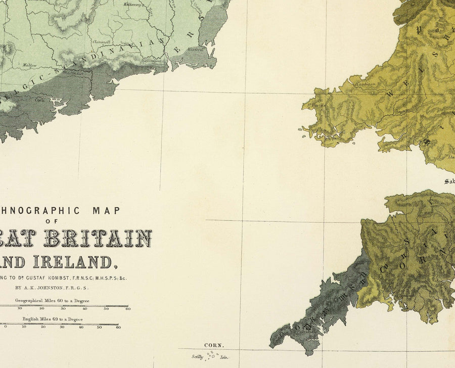 Alte Karte von Altbritannien, 1856 - Wales, Erse, Gälisches Irland, Pikten, keltische Eisenzeit-Stämme, Silures 