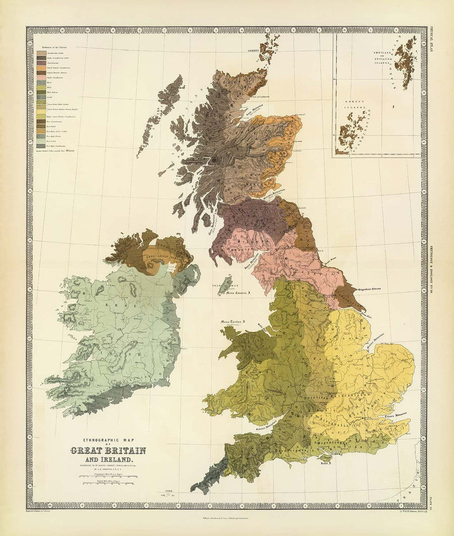 Alte Karte von Altbritannien, 1856 - Wales, Erse, Gälisches Irland, Pikten, keltische Eisenzeit-Stämme, Silures 