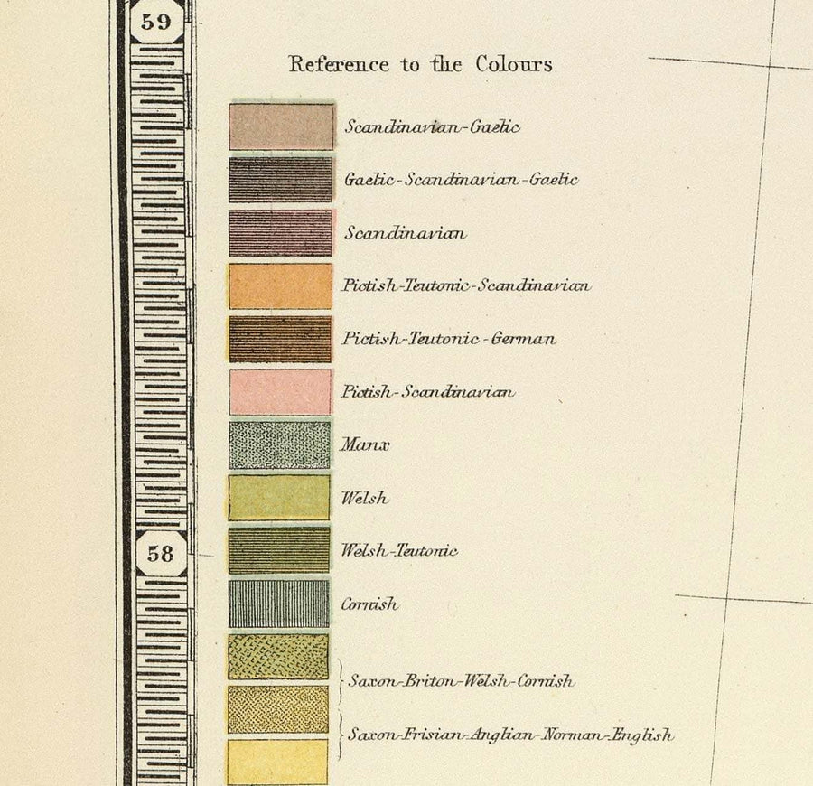 Alte Karte von Altbritannien, 1856 - Wales, Erse, Gälisches Irland, Pikten, keltische Eisenzeit-Stämme, Silures 