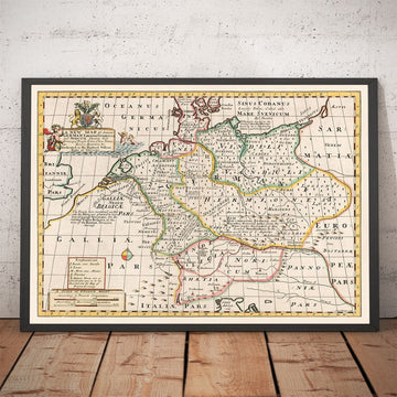 Alte Karte des antiken Deutschlands, 1712 - Germania, germanische Stämme, Noricum, Raetia, Österreich, Schweiz, Polen, Dänemark 