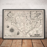 Old Monochrome Carte of Anglesey, Pays de Galles, 1611 par John Speed ​​- Holyhead, Llanfairpwllgwyngyll, Bangor
