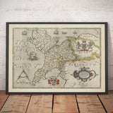 First Map of Anglesey & Gwynedd, 1577 - Old Map by Christopher Saxton - Bangor, Holyhead, Conwy, Caernarfon, Llandudno