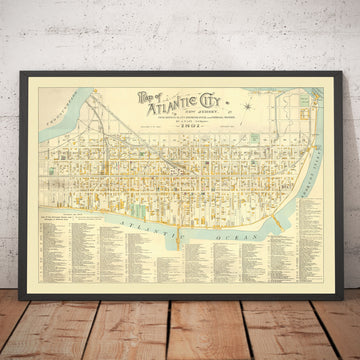 Mapa antiguo de Atlantic City, Nueva Jersey, en 1891 por AY Lee - Boardwalk, Pacific, Baltic, Atlantic, Delaware Avenue