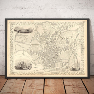 Old Map of Bath by John Rapkin, 1851 - Circus, Royal Crescent, Abbey, Roman Baths