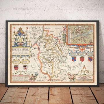 Alte Karte von Bedfordshire 1611 von John Speed - Bedford, Luton, Dunstable, St Neots, Leighton Buzzard 