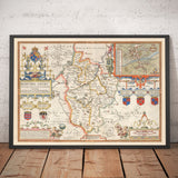 Ancienne carte du Bedfordshire 1611 par John Speed - Bedford, Luton, Dunstable, St Neots, Leighton Buzzard