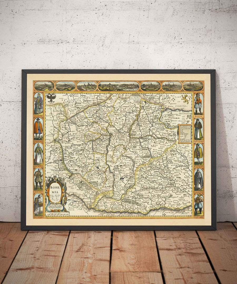 Antica mappa della Boemia del 1626 di John Speed - Repubblica Ceca, Praga, Baviera, Moravia, Europa centrale 