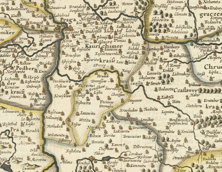Antica mappa della Boemia del 1626 di John Speed - Repubblica Ceca, Praga, Baviera, Moravia, Europa centrale 