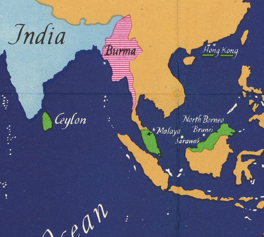 Vieux-Britanniques Commonwealth of Nations World Carte, 1942 - Empire britannique, Royaume-Uni, Canada, Australie, Dominions, Inde, Afrique