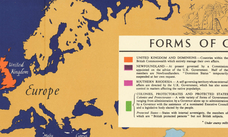 Vieux-Britanniques Commonwealth of Nations World Carte, 1942 - Empire britannique, Royaume-Uni, Canada, Australie, Dominions, Inde, Afrique