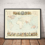 Ancienne carte du monde de l'Empire britannique, 1872 par Fullarton - Habitants & Population, Commonwealth, Colonialisme 