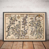 Old Car Map of Scottish Islands - Outer, Inner Hebrides, Shetland, Orkney, Skye
