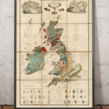 Alte Geologie- und Fossilienkarte der Britischen Inseln, 1854, von A.K. Johnston und Edward Forbes - UK, Schottland, Irland, Paläontologie 