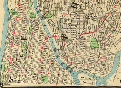 Ancienne carte du Bronx en 1900 par Hyde and Co - New York City, Pelham Bay Park, Hunter Island, Botanical Garden, Harlem River