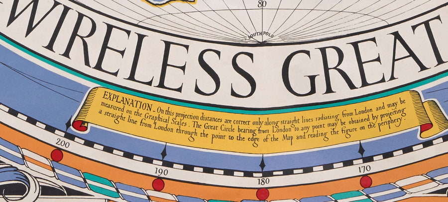 Ancienne carte du Grand Cercle de Cable & Wireless, 1945 par Max Gill - Carte du réseau sous-marin de l&