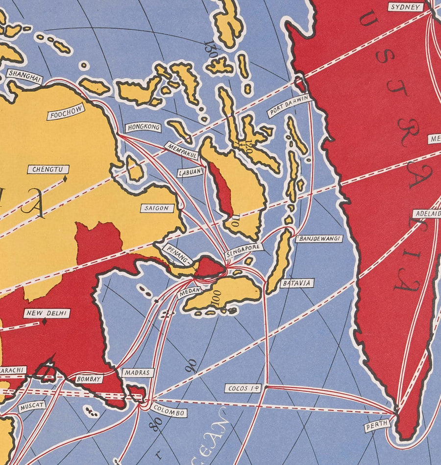 Ancienne carte du Grand Cercle de Cable & Wireless, 1945 par Max Gill - Carte du réseau sous-marin de l&