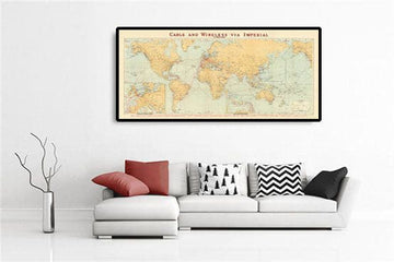 Mappa del mondo di Old Cable and Wireless, 1938 - (Internet e telegrafo sottomarino molto precoci) 