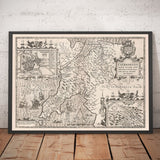 Antigua mapa monocromático de Caernarfonshire, Gales, 1611 por John Speed - Caernarfon, Snowdon, Gwynedd, Bangor, Conwy, Llandudno 