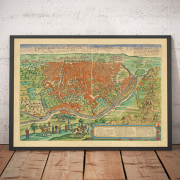 Mappa antica del Cairo nel 1572 di Georg Braun - Fiume Nilo, Giza, Egitto, Grandi Piramidi e Sfinge, Impero Ottomano 