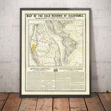 Vecchia mappa della corsa all'oro in California nel 1849 di Ensign & Thayer - Vecchio West, Sacramento, New Mexico, Oregon, Texas 