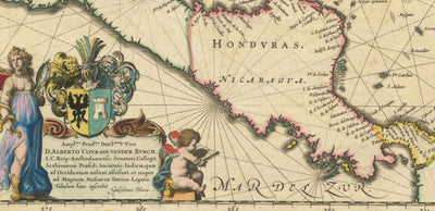 Mapa antiguo del Caribe en 1640 por Willem Blaeu - Cuba, Jamaica, República Dominicana, Puerto Rico, Las Bahamas
