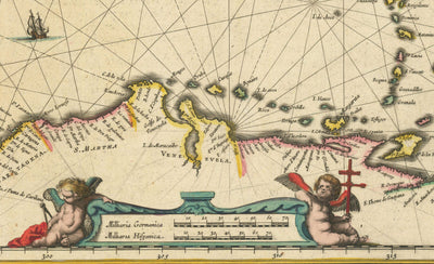 Ancienne carte des Caraïbes en 1640 par Willem Blaeu - Cuba, Jamaïque, République dominicaine, Porto Rico, Bahamas